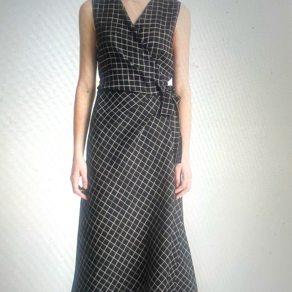 Trellis Plaid Draped Sleeveless Wrap Dress - Picture 1 of 3